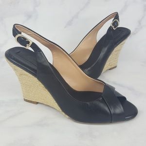Banana Republic Black Leather PeepToe Wedge Sandal